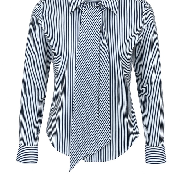 Ralph Lauren Sport Blue White Stripe Tie Front Blouse Button Down Top Sz 4 - Picture 3 of 12